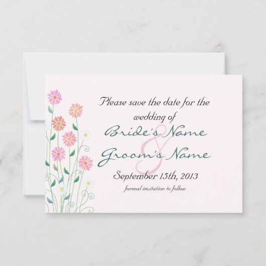 Schattigee Country Daisies Pinks Wedding Save the  Date (Achterkant)