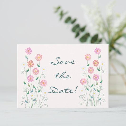 Schattigee Country Daisies Pinks Wedding Save the  Save The Date (Staand voorkant)
