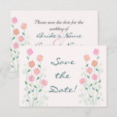 Schattigee Country Daisies Pinks Wedding Save the  Save The Date (Voorkant / Achterkant)