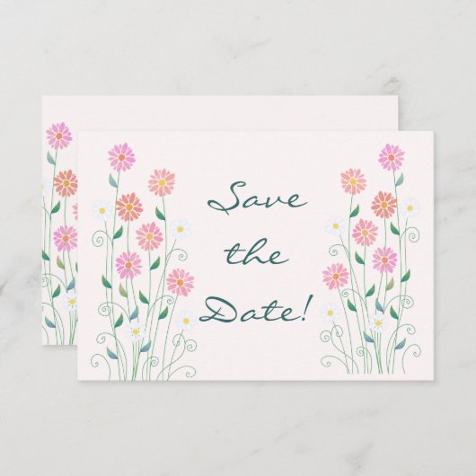 Schattigee Country Daisies Pinks Wedding Save the  Save The Date (Voorkant / Achterkant)