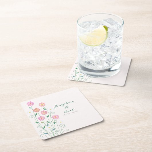 Schattigee Country Daisies Roze Bloemen Kartonnen Onderzetters (Insitu)