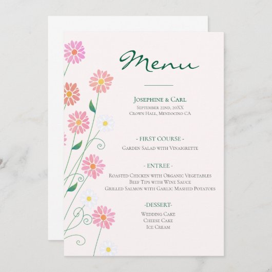 Schattigee Country Daisy Spring Pinks Menu (Voorkant / Achterkant)