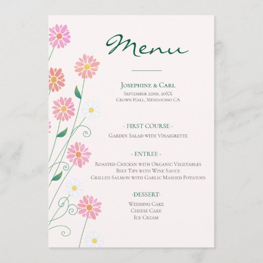 Schattigee Country Daisy Spring Pinks Menu (Voorkant)
