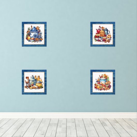 Schattigee Country keuken liefhebbers Muurkunst Sets (Houten vloer)