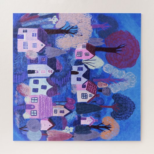 Schattigee Country Village Illustratie Waterverf A Legpuzzel (Horizontaal)