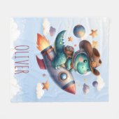 Schattigee Cowboy Astronaut Dinosaurus Riding Spac Fleece Deken (Voorkant (Horizontaal))