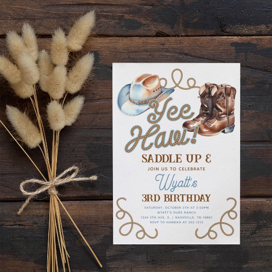 Schattigee Cowboy Boots Blue Yee Haw Rodeo Verjaar Kaart