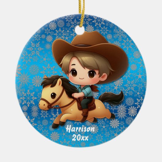 Schattigee Cowboy en Paard Western Keramisch Ornament (Voorkant)