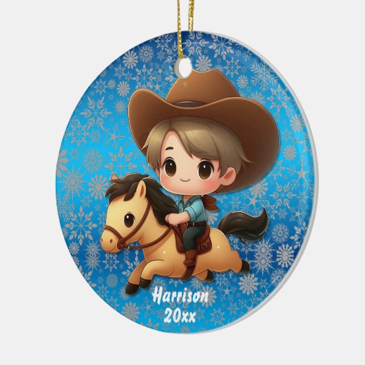 Schattigee Cowboy en Paard Western Keramisch Ornament (Links)