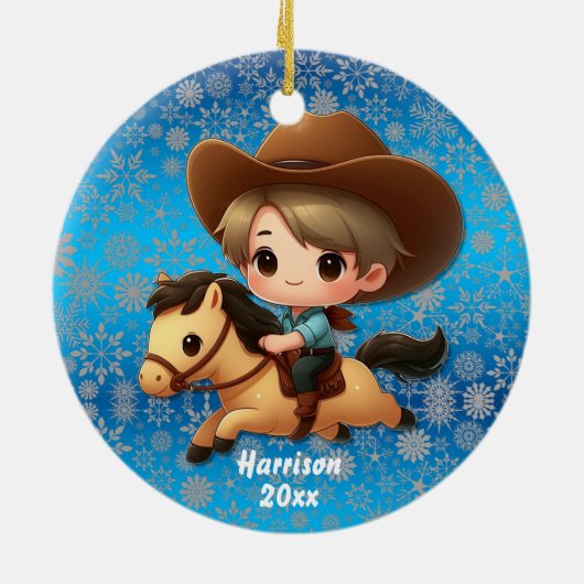 Schattigee Cowboy en Paard Western Keramisch Ornament (Achterkant)