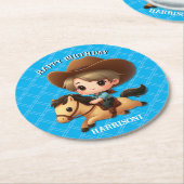 Schattigee Cowboy en Paard Western Verjaardag Ronde Kartonnen Onderzetter (Gebogen)