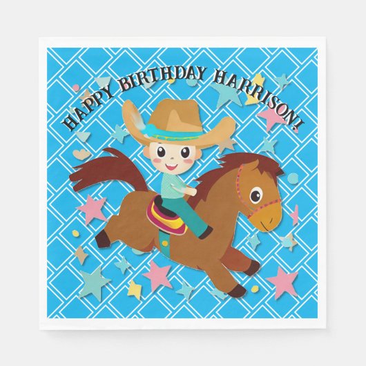 Schattigee Cowboy en Paard Western Verjaardag Servet (Voorkant)