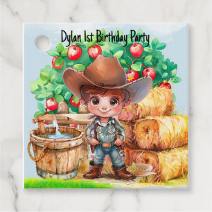 Schattigee Cowboy Farmer 1e. Verjaardagsfeestje da Bedankjes Labels