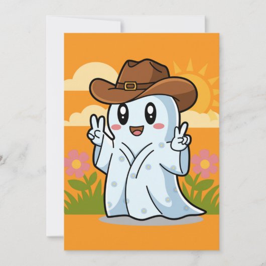 Schattigee Cowboy Ghost voor Halloween Fun Decorat Feestdagenkaart (Voorkant)