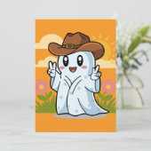 Schattigee Cowboy Ghost voor Halloween Fun Decorat Feestdagenkaart (Staand voorkant)