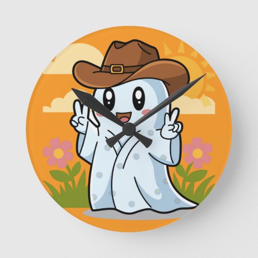 Schattigee Cowboy Ghost voor Halloween Fun Decorat Ronde Klok (Voorkant)