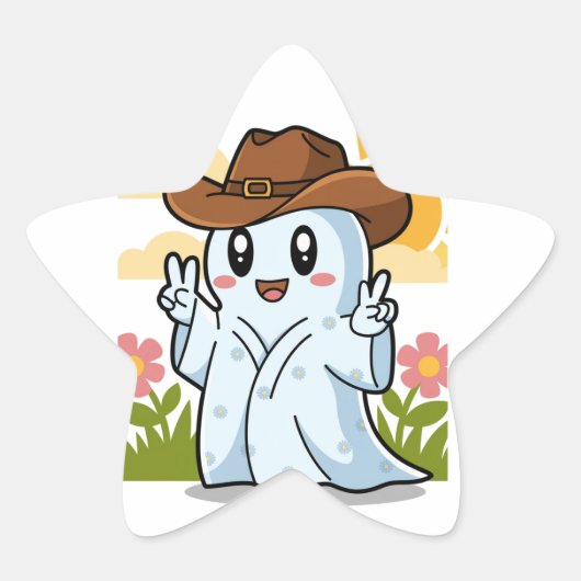 Schattigee Cowboy Ghost voor Halloween Fun Decorat Ster Sticker (Voorkant)