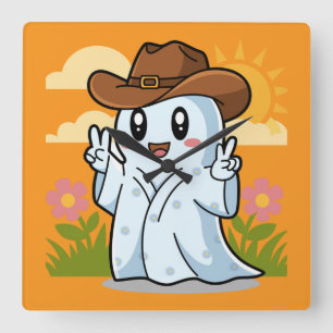 Schattigee Cowboy Ghost voor Halloween Fun Decorat Vierkante Klok