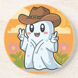 Schattigee Cowboy Ghost voor Halloween Fun Decorat Zandsteen Onderzetter