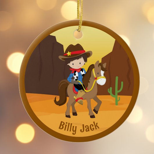 Schattigee cowboy Kinder naam gepersonaliseerde ke Keramisch Ornament