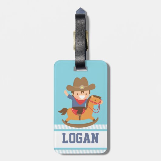 Schattigee cowboy op Rocking Horse gepersonaliseer Bagagelabel (Achterkant verticaal)
