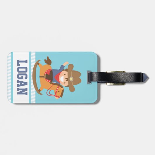 Schattigee cowboy op Rocking Horse gepersonaliseer Bagagelabel (Achterkant horizontaal)