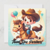 Schattigee Cowboy & Paard Dank je wel Verjaardag Bedankkaart (Voorkant)
