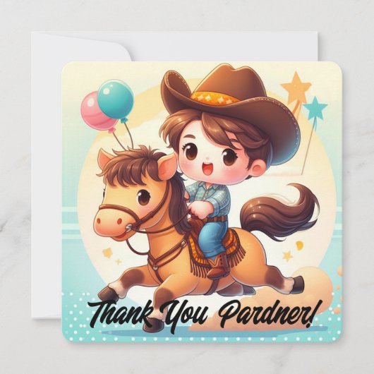 Schattigee Cowboy & Paard Dank je wel Verjaardag Bedankkaart (Voorkant)
