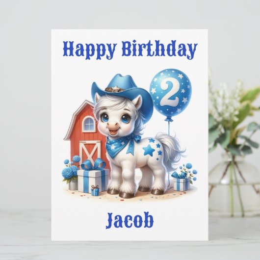 Schattigee Cowboy Pony 2-jarige Kaart (Staand voorkant)