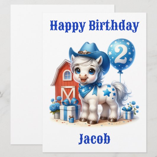 Schattigee Cowboy Pony 2-jarige Kaart (Voorkant / Achterkant)