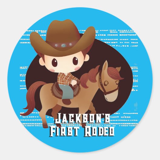 Schattigee Cowboy Rodeo Verjaardag Ronde Sticker (Voorkant)