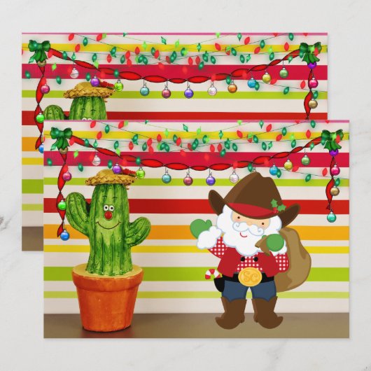 Schattigee Cowboy Santa en Cactus Zuidwest Kerstmi Feestdagenkaart (Voorkant / Achterkant)