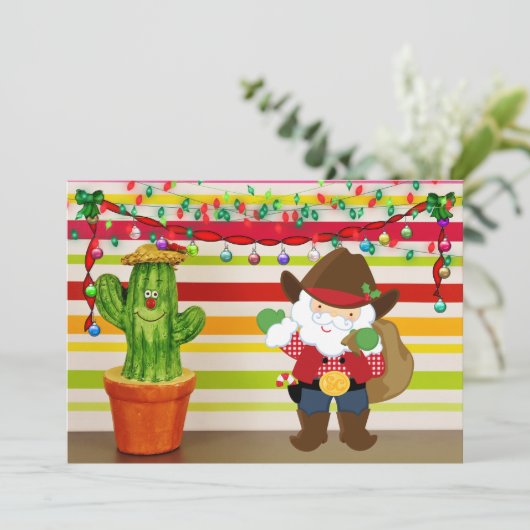 Schattigee Cowboy Santa en Cactus Zuidwest Kerstmi Feestdagenkaart (Staand voorkant)