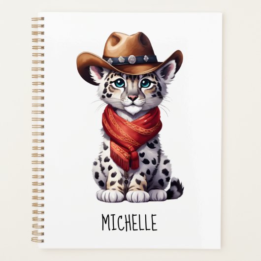 Schattigee Cowboy Snow Leopard Naam Planner (Voorkant)