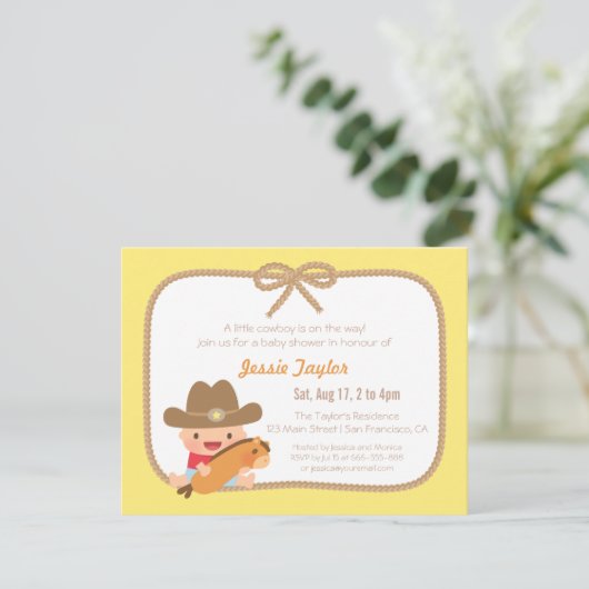 Schattigee Cowboy Westerne thema Baby Shower Uitno Kaart (Staand voorkant)