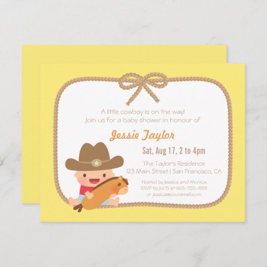 Schattigee Cowboy Westerne thema Baby Shower Uitno Kaart (Voorkant / Achterkant)