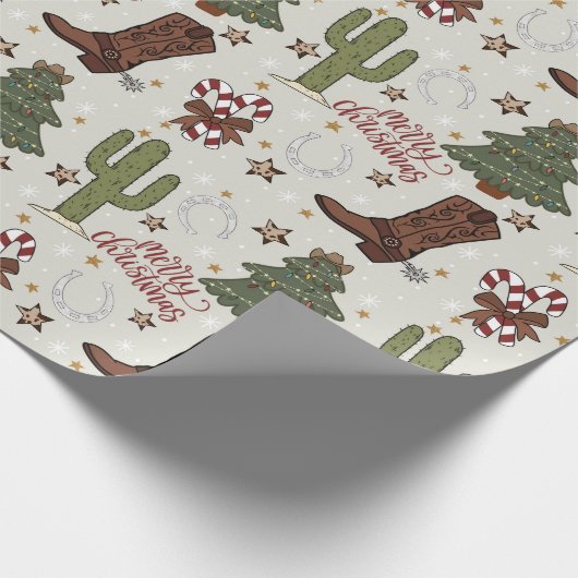 Schattigee cowboykerst cadeaupapier (Hoek)