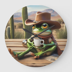 Schattigee cowboykikker met koffieklok grote klok