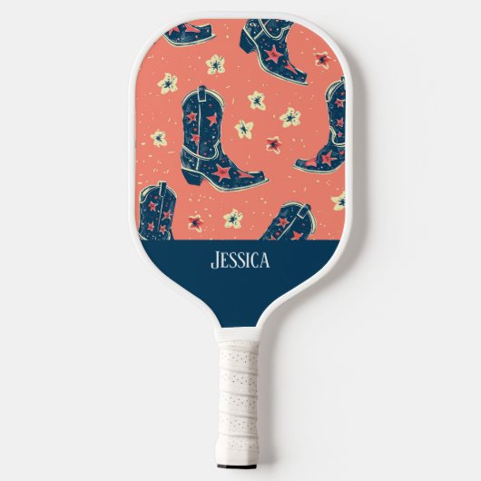Schattigee cowboylaarzen naadloze patronen pickleball paddle (Achterkant)