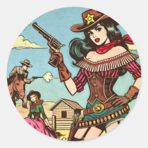 Schattigee Cowgirl Comics Ronde Sticker