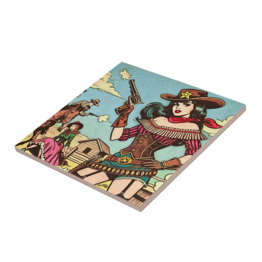 Schattigee Cowgirl Comics Tegeltje (Zijkant)