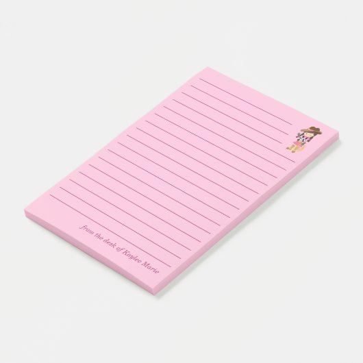 Schattigee Cowgirl Custom Lined Kinder Roze Post-it® Notes (Schuin)