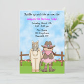 Schattigee Cowgirl en Horse Verjaardag Uitnodiging (Staand voorkant)