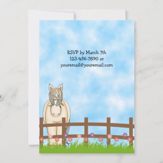 Schattigee Cowgirl en Horse Verjaardag Uitnodiging (Achterkant)