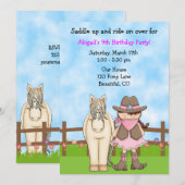 Schattigee Cowgirl en Horse Verjaardag Uitnodiging (Voorkant / Achterkant)