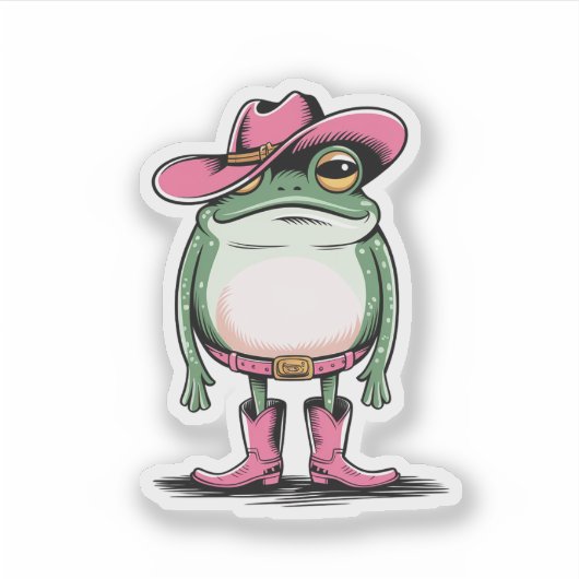 Schattigee Cowgirl Frog Vinyl Sticker (Voorkant)