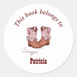 Schattigee CowGirl laarzen Dit boek behoort tot Ronde Sticker