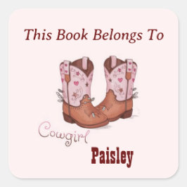 Schattigee CowGirl laarzen Dit boek behoort tot Vierkante Sticker