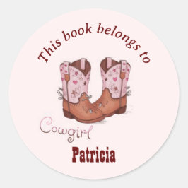Schattigee CowGirl laarzen Dit boek is van Pink Ronde Sticker