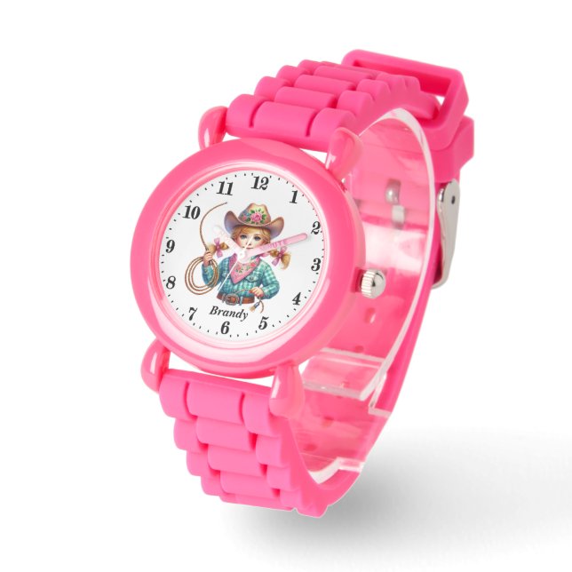 Schattigee cowgirl naam toevoegen horloge (Hoek)